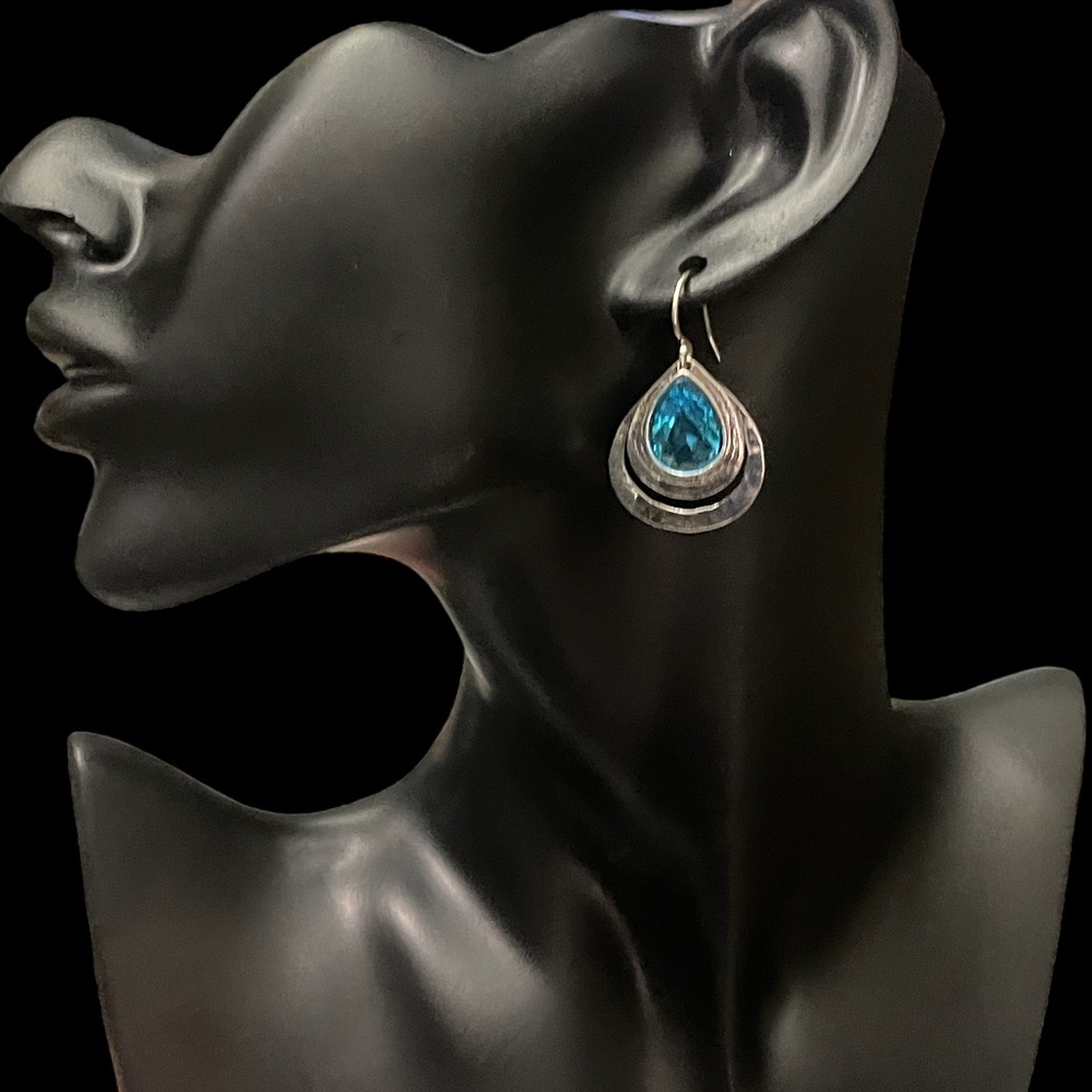 New Opulenza Blue CZ 925 Sterling Silver Brutalist Earring Retired Style NIB